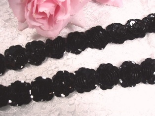 T8280  Black Flower Sequin Appliques or Trim .5"