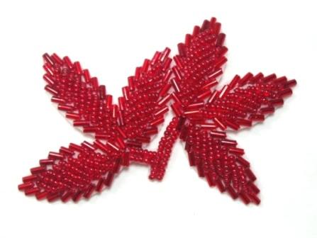 K8386  Red Leaf Beaded Applique 3.25"