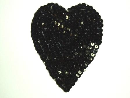 K8395   Black Heart  Sequin Applique 3.5"-scroll,butterfly,rose,gold,floral,brown,purple,feather,trim,sewing,turquoise,black,blue,embellishment,house,collar,jewel,victorian,sewing,clothing,sequin,beaded,bead,sequins,applique,motif,turquoise,trim,trimmings,sewing,beaded,purple,heart,set,lot