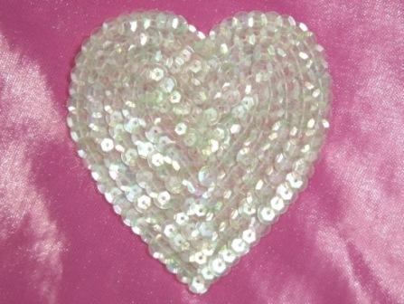 K8395   Crystal AB Heart  Sequin Applique 3.5"-scroll,butterfly,rose,gold,floral,brown,purple,feather,trim,sewing,turquoise,crystal,AB,blue,embellishment,house,collar,jewel,victorian,sewing,clothing,sequin,beaded,bead,sequins,applique,motif,turquoise,trim,trimmings,sewing,beaded,purple,heart,set,lot
