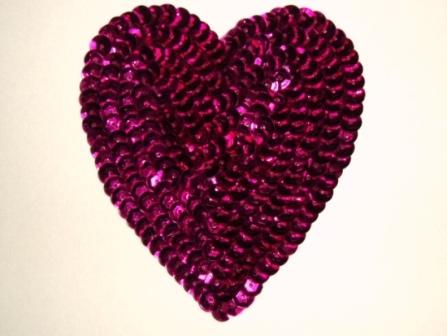 K8395   Fuchsia Heart  Sequin Applique 3.5"-scroll,butterfly,rose,gold,floral,brown,purple,feather,trim,sewing,turquoise,purple,blue,embellishment,house,collar,jewel,victorian,sewing,clothing,sequin,beaded,bead,sequins,applique,motif,turquoise,trim,trimmings,sewing,beaded,fuchsia,heart,set,lot