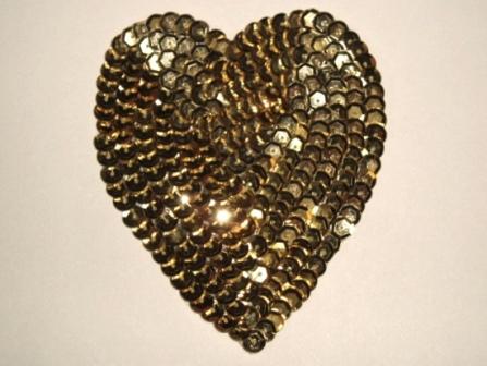 K8395   Gold Heart  Sequin Applique 3.5"-scroll,butterfly,rose,gold,floral,brown,purple,feather,trim,sewing,turquoise,purple,blue,embellishment,house,collar,jewel,victorian,sewing,clothing,sequin,beaded,bead,sequins,applique,motif,turquoise,trim,trimmings,sewing,beaded,purple,heart,set,lot