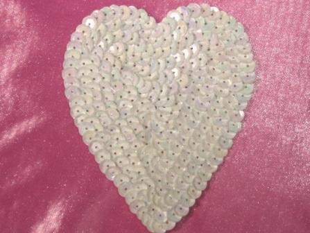 K8395   White AB Heart  Sequin Applique 3.5"-scroll,butterfly,rose,gold,floral,brown,purple,feather,trim,sewing,turquoise,purple,blue,embellishment,house,collar,jewel,victorian,sewing,clothing,sequin,beaded,bead,sequins,applique,motif,turquoise,trim,trimmings,sewing,beaded,white,AB,heart,set,lot