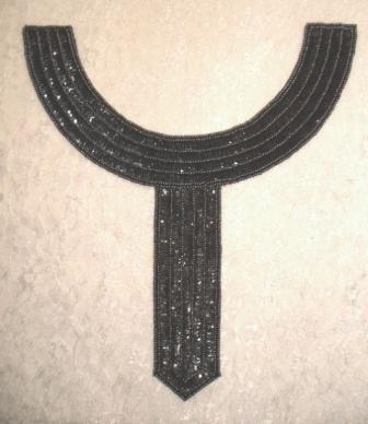 K8397  Gunmetal Collar Sequin Beaded Applique 9.5"