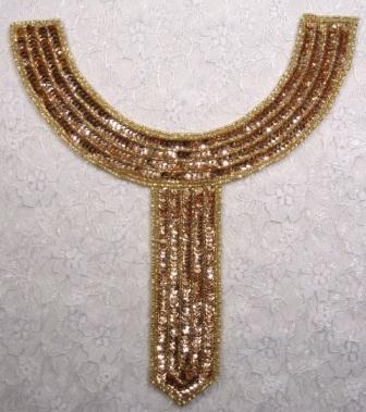 K8397  Gold Collar Sequin Beaded Applique 9.5"