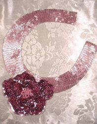 K8398  Mauve Floral Collar Sequin Beaded Applique  11"