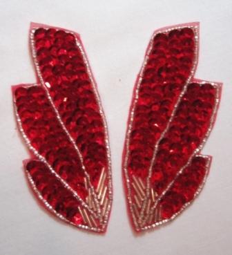 K8403  Red Wing Mirror Pair Sequin Beaded Appliques 4"