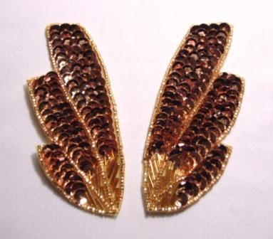 K8403  Gold Wing Mirror Pair Sequin Beaded Appliques 4"
