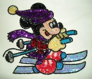 Mickey Mouse Winter Ski  6" Sequin Beaded Applique 0039-sequin,beaded,applique,motif,mickey,mouse