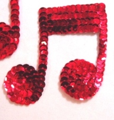 K8614  Red Double Quarter Musical Note Sequin Beaded Applique 3"