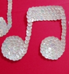 K8614  White AB Musical Quarter Note Sequin Beaded Applique 3"