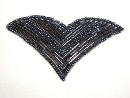 K8615  Gunmetal  V  Shaped  Beaded Applique 3"-embellishment,sewing,clothing,sequin,beaded,bead,sequins,applique,motif,wing,gunmetal