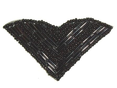 K8615  Black  V  Shaped  Beaded Applique 3"-embellishment,sewing,clothing,sequin,beaded,bead,sequins,applique,motif,wing,black