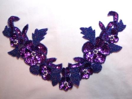 K8616 Purple Floral Pearl Collar 10.5" Sequin Beaded Applique
