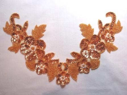 K8616  Gold Floral Pearl Collar  Sequin Beaded Applique 10.5"