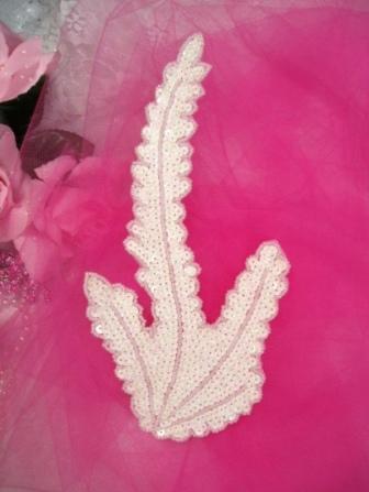 K8621 White AB Seaweed  Sequin Beaded Applique 8.5"-embellishment,sewing,clothing,sequin,beaded,bead,sequins,applique,motif,floral,flower,designer,seaweed,white,ab,black 