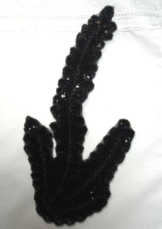 K8621 Black Seaweed  Sequin Beaded Applique 8.5"-embellishment,sewing,clothing,sequin,beaded,bead,sequins,applique,motif,floral,flower,designer,seaweed,gunmetal,black 