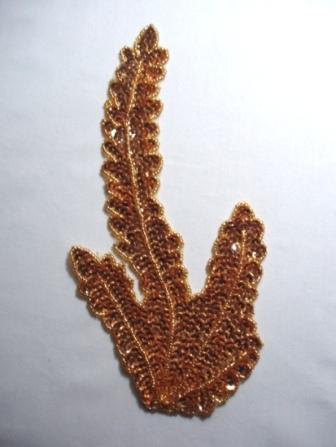 K8621 Gold Seaweed  Sequin Beaded Applique 8.5"-embellishment,sewing,clothing,sequin,beaded,bead,sequins,applique,motif,floral,flower,designer,seaweed,gold,black 