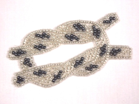 K8625  Gunmetal & Silver Knot Beaded  Applique 3"-gunmetal,silver,anchor,rope,nautical,ocean,trim,pearl,floral,beaded,applique,trimmings,embellishment,pink,motif,beaded,sequin,applique,sequins,beads,