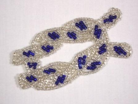 K8625  Blue & Silver Knot Beaded  Applique 3"-blue,silver,anchor,rope,nautical,ocean,trim,pearl,floral,beaded,applique,trimmings,embellishment,pink,motif,beaded,sequin,applique,sequins,beads,