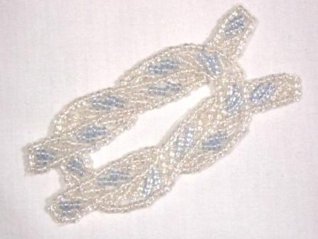 K8625  Lt. Blue & Crystal  Knot Beaded  Applique 3"-blue,silver,anchor,rope,nautical,ocean,trim,pearl,floral,beaded,applique,trimmings,embellishment,pink,motif,beaded,sequin,applique,sequins,beads,