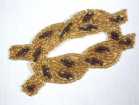 K8625  Gold & Bronze Knot Beaded  Applique 3"-gold,bronze,anchor,rope,nautical,ocean,trim,pearl,floral,beaded,applique,trimmings,embellishment,pink,motif,beaded,sequin,applique,sequins,beads,