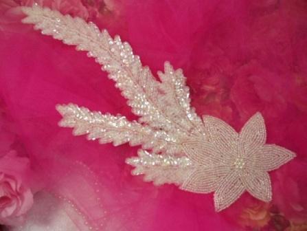 K8631  Crystal AB Floral Starfish Seaweed Sequin Beaded Applique 11.5"-embellishment,sewing,clothing,sequin,beaded,bead,sequins,applique,motif,floral,flower,designer,epaulet,crystal,ab,seaweed,starfish,novelty,floral