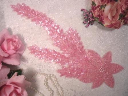 K8631  Pink Crystal AB Floral Starfish Seaweed Sequin Beaded Applique 11.5"-embellishment,sewing,clothing,sequin,beaded,bead,sequins,applique,motif,floral,flower,designer,epaulet,pink,seaweed,starfish,novelty,floral