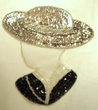 K8632 Silver Hat Lady 7" Sequin Beaded Applique