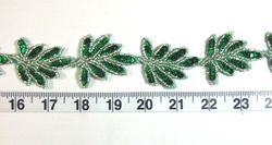 T8633 Green Silver Leaf  Vine Sequin Beaded Trim