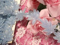 T8633 Blue Crystal Leaf  Vine Sequin Beaded Trim