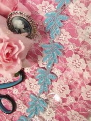 T8633 Aqua Blue Leaf  Vine Sequin Beaded Trim
