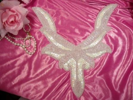K8635  White AB Collar Sequin Beaded Applique 9.5"