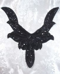 K8635  Black Collar Sequin Beaded Applique 9.5"