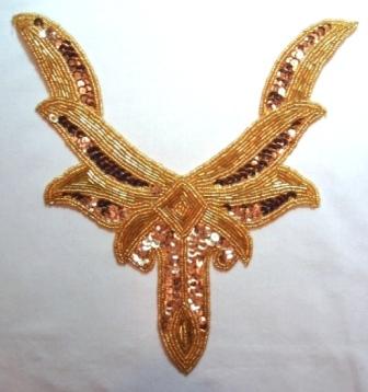 K8635  Gold Collar Sequin Beaded Applique 9.5"