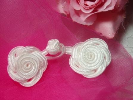 0250  White Frog Button Closure 3.75"-white,embellishment,floral,flower,frog,button,closure,sewing,clothing
