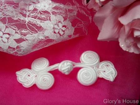 0251  White Triple Swirl Frog Button Closure 4"-white,embellishment,triple,swirl,frog,button,closure,sewing,clothing