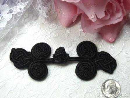 0251  Black Triple Swirl Frog Button Closure 4"-black,embellishment,triple,swirl,frog,button,closure,sewing,clothing