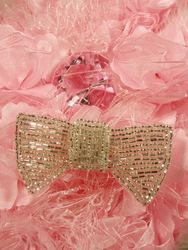 K8737 Silver Bow Tie Beaded Applique 3"-silver,bow,tie,bead,beaded,applique