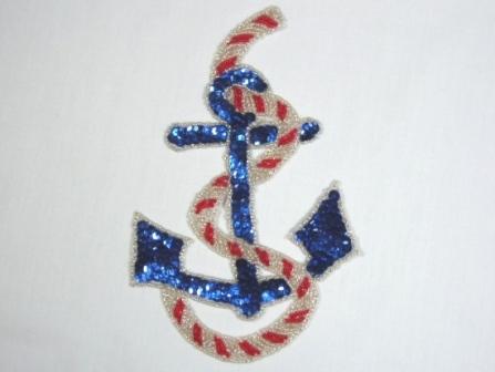 k8739  Anchor & Rope Beaded Sequin Applique 7.5"-anchor,rope,nautical,ocean,trim,pearl,floral,beaded,applique,trimmings,embellishment,pink,motif,beaded,sequin,applique,sequins,beads,