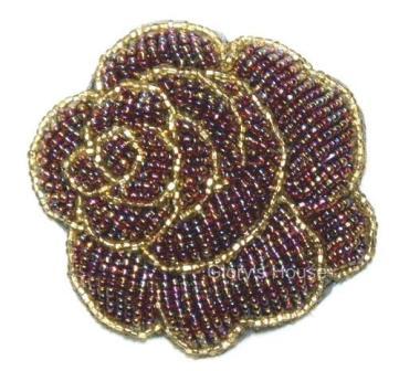 K8740  Brown AB Rose  Beaded Applique  3"-brown,rose,embellishment,sequin,beaded,beads,applique, 