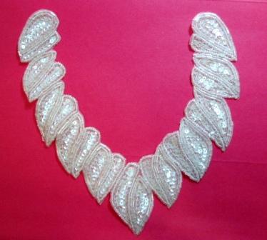K8753  Crystal  AB Collar Sequin Beaded Applique 8"-gunmetal,embellishment,sequin,beaded,beads,applique,pink,AB,collar,motif,yoke