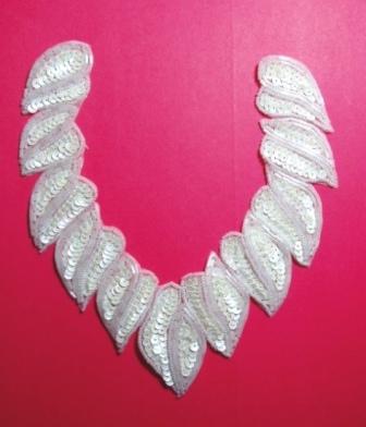 K8753  White AB Collar Sequin Beaded Applique 8"-white,embellishment,sequin,beaded,beads,applique,pink,AB,collar,motif,yoke