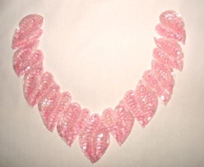 K8753  Pink Crystal Ab Collar Sequin Beaded Applique 8"-gunmetal,embellishment,sequin,beaded,beads,applique,pink,AB,collar,motif,yoke