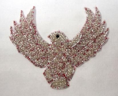 K8754A  Silver Thunderbird Eagle Beaded Applique 3.5"