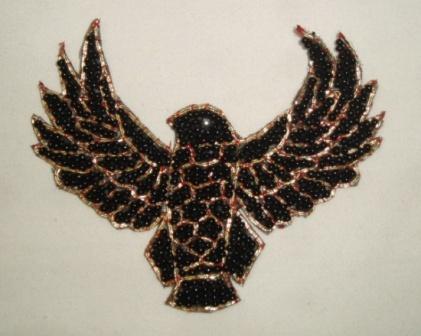 K8754A  Black Thunderbird Eagle Beaded Applique 3.5"