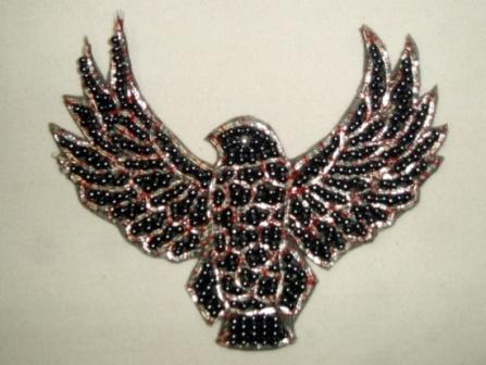 K8754A  Gunmetal Thunderbird Eagle Beaded Applique 3.5"