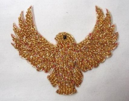 K8754A  Gold Thunderbird Eagle Beaded Applique 3.5"