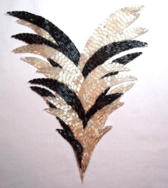 K8756  Black & Silver Fan Beaded  Applique  10"-silver,eye,embellishment,sewing,clothing,sequin,beaded,bead,sequins,applique, 
