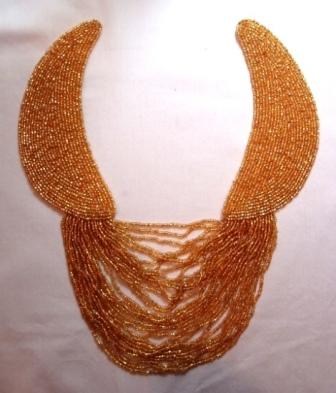K8758  Gold Beaded Collar Applique 10"